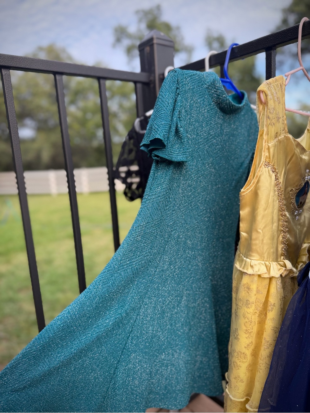 ZUNIE | 7 / 8 | Flutter Sleeve Teal Sparkle Glitter Fit & Flare Party Dress